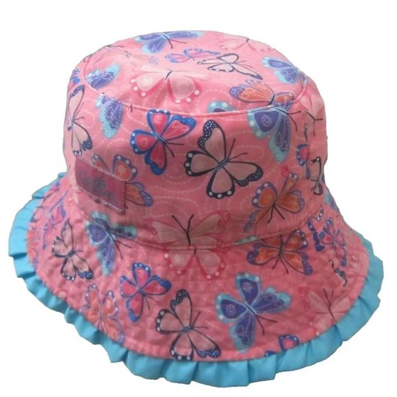 4/$25 UV Skinz Baby Reversible Bucket Sun Hat Blue and Pink Butterflies - Picture 1 of 10